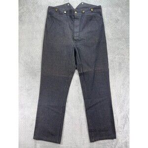 Frontier Classics Longhorn Jeans Men 36 Navy Blue Striped Cotton V Notch Back
